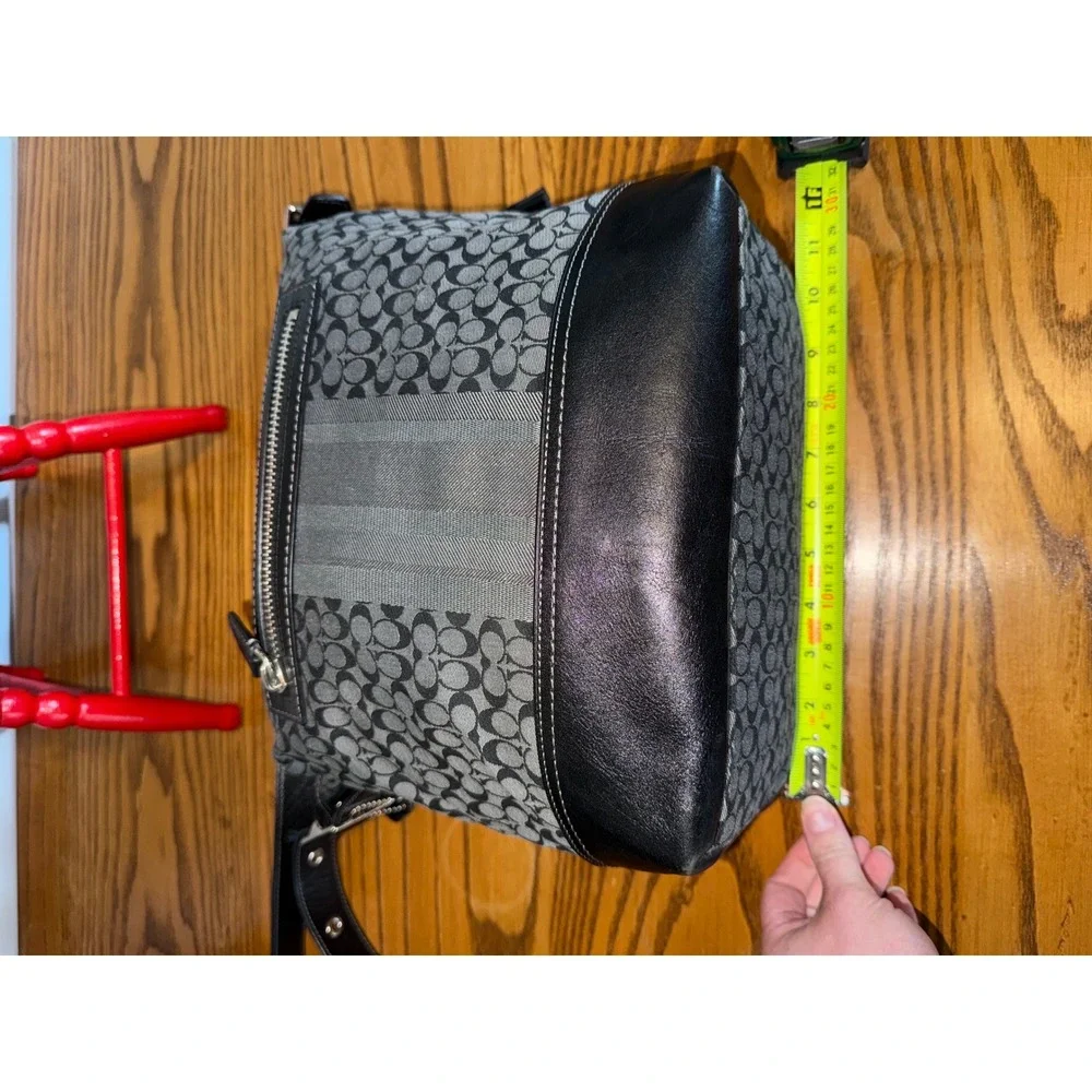 Coach Signature Stripe Crossbody‎ Bag Black Grey Canvas Leather Tassel